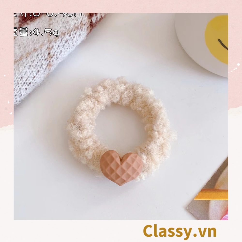 Dây cột tóc Classy gắn họa tiết hoạt hình 3D cute trơn màu chất liệu lông bền chắc PK743