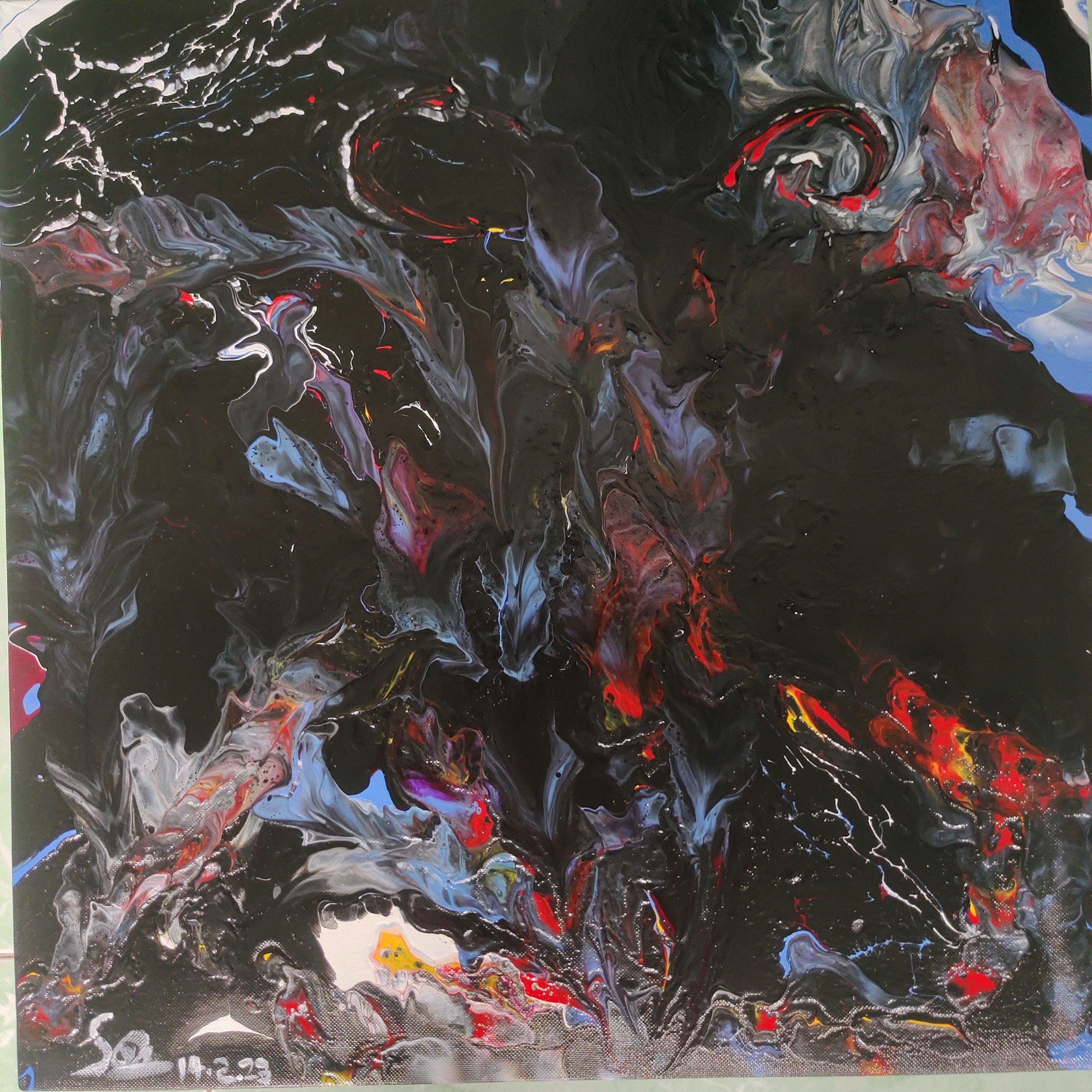 Tranh vẽ tay trừu tượng-Tranh canvas -acrylic . KT 45 x 45cm