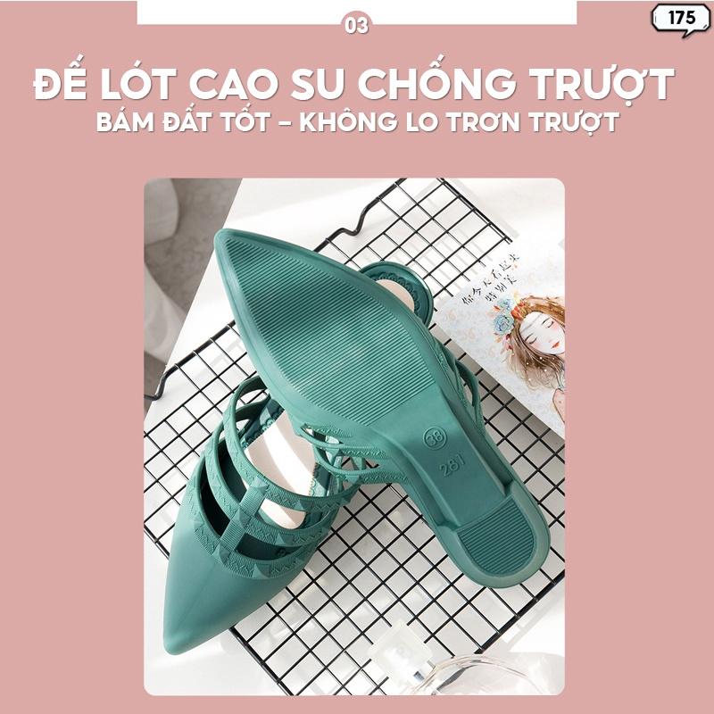 Dép Sục Nữ Mũi Nhọn Bít Mũi Đế 5cm Có Đinh Kèm Quai Ngang Cá Tính Nhiều Màu 175