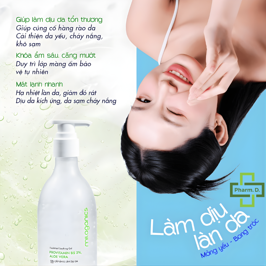 Gel Nha Đam Milaganics Provitamin B5 - Phục Hồi Da Nhạy Cảm, Làm Mát Da Cháy Nắng (300ml)
