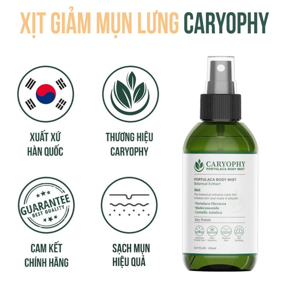 Xịt mụn lưng Caryophy Portulaca Body Mist 150ml giúp giảm các loại mụn sưng đỏ, làm dịu cho mọi loại da