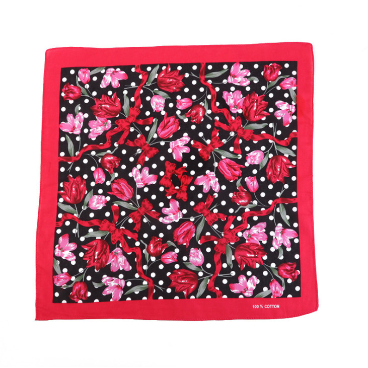 Khăn Bandana phong cách Vintage dễ thương 54x54cm - BDN06.3 hoa tulip đỏ