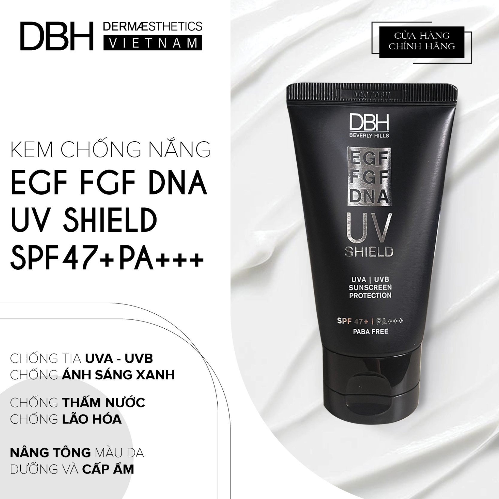 KEM CHỐNG NẮNG DBH- EGF/FGF/DNA UV SHIELD SPF47 PA+++ DBH DERMAESTHETICS BEVERLY HILL 60ML - HÀNG NHẬP KHẨU- CHÍNH HÃNG