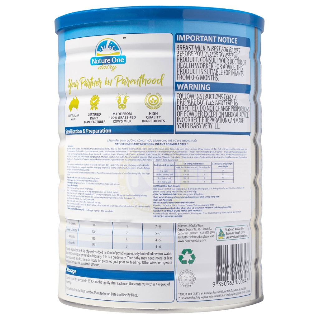 Sữa Bột Cho Bé Từ 0-6 Tháng Tuổi Nature One Dairy Newborn Infant Formula Step 1 – Hàng Nhập Khẩu Chính Hãng