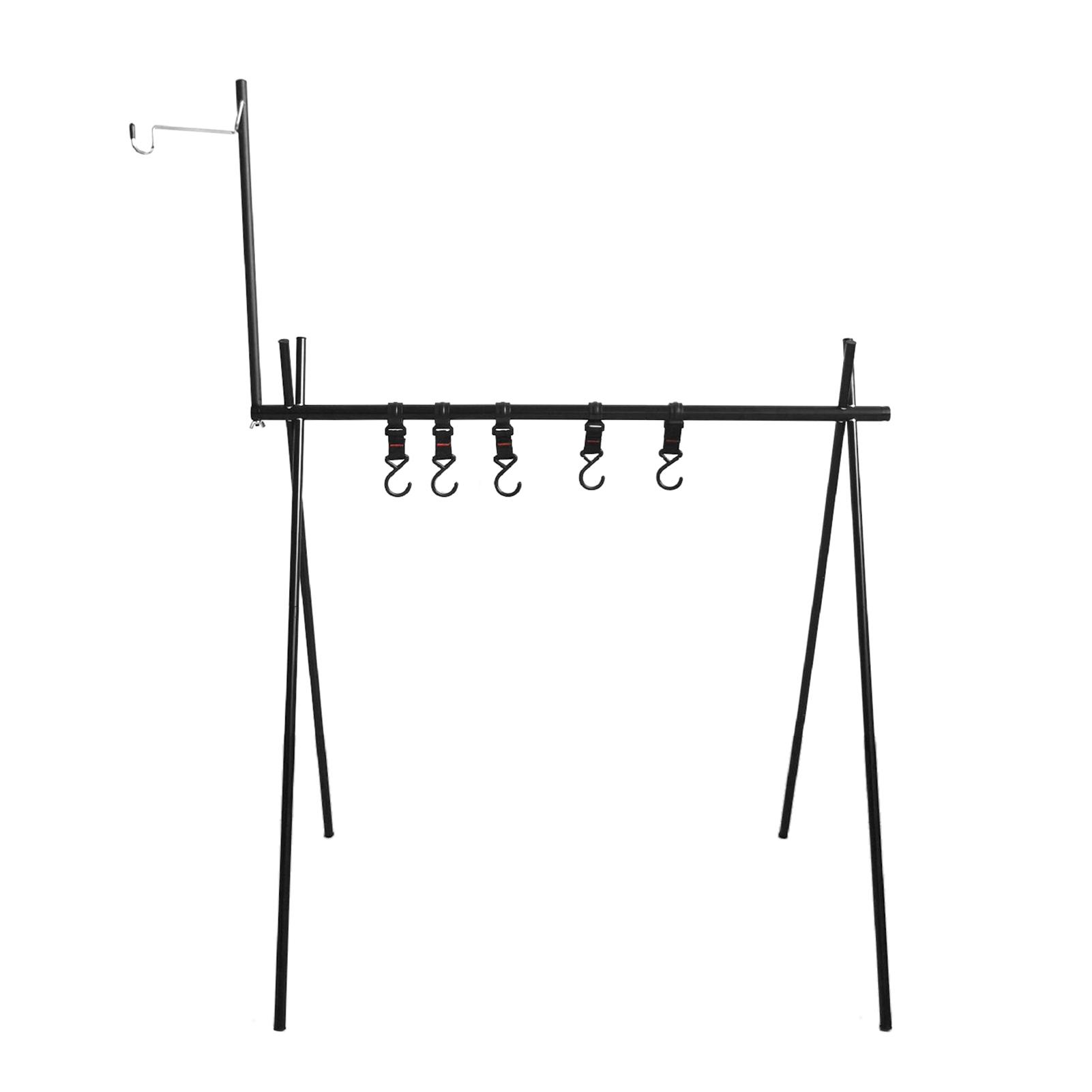 Collapsible Camping Cookware Hanging Rack with Hooks Lantern Stand Holder Outdoor BBQ Tool Clothes Storage Hanger Stand