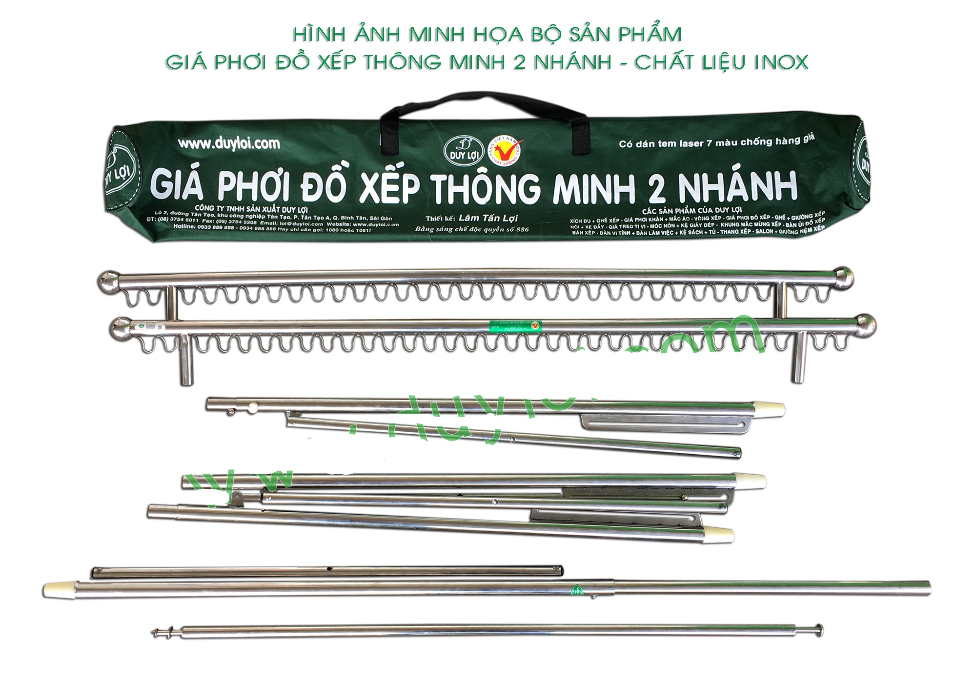 GIÁ PHƠI ĐỒ XẾP THÔNG MINH 2 NHÁNH DUY LỢI (tặng móc áo)