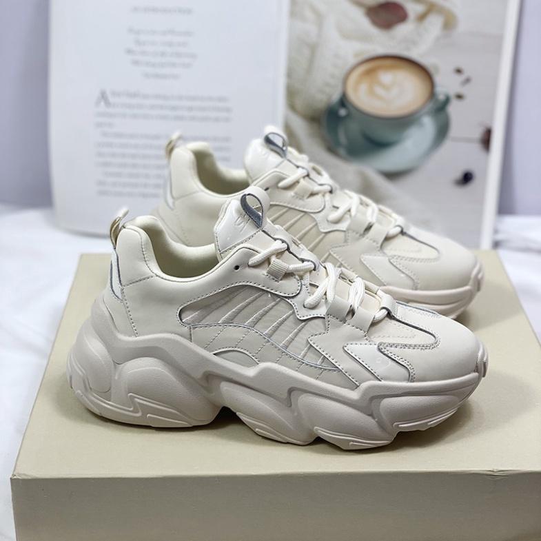 Giày thể thao nữ Shougo - giày sneaker nữ 2 màu đen & kem chất da đẹp đế bự độn đế cao giày ulzzang hàn quốc giá rẻ 2021