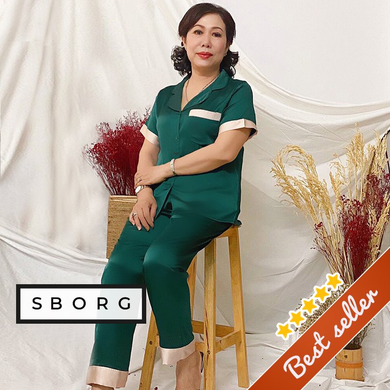 Đồ bộ mặc nhà SBORG bộ ngủ pijama lụa satin cao cấp mềm mịn mát quần áo phối nẹp đơn giản sang trọng có túi sâu bigsize 45-85kg quà tặng Mẹ trung niên và vợ đồ đôi mẹ và con gái thuận tiện mặc nhà ngủ và ra ngoài