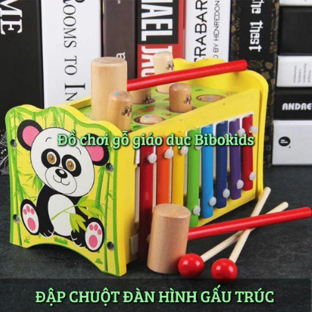 Đàn kết hợp đập chuột hình gấu trúc đồ chơi gỗ nhạc cụ