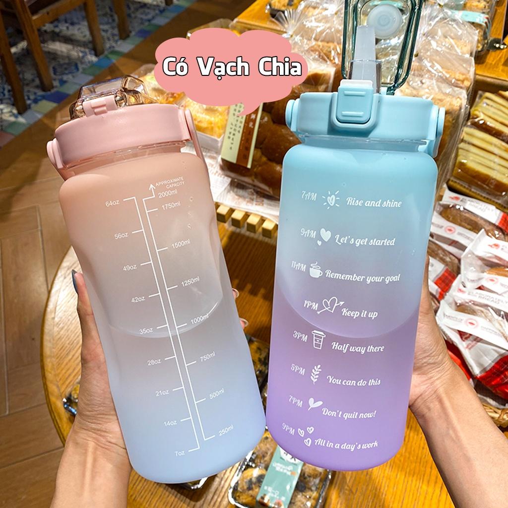 Bình nước 2 lít cute chia vạch nhắc nhở bình đựng nước 2L có vòi tập gym thể thao