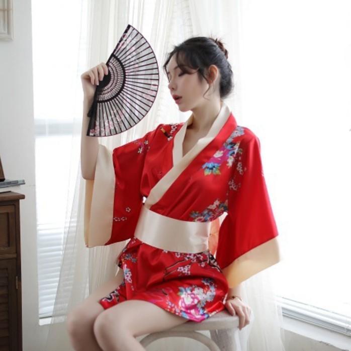 Bộ đồ ngủ kimono lụa cao cấp - Màu đỏ