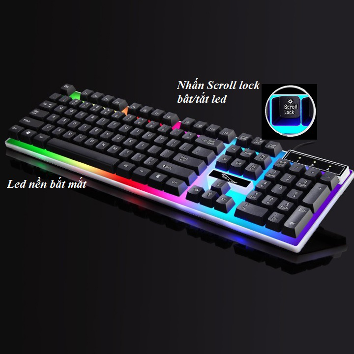 Bàn phím máy tính laptop Hewolf keyboard giả cơ có đèn LED kèm chuột tương thích hầu hết các thiết bị hàng chính hãng