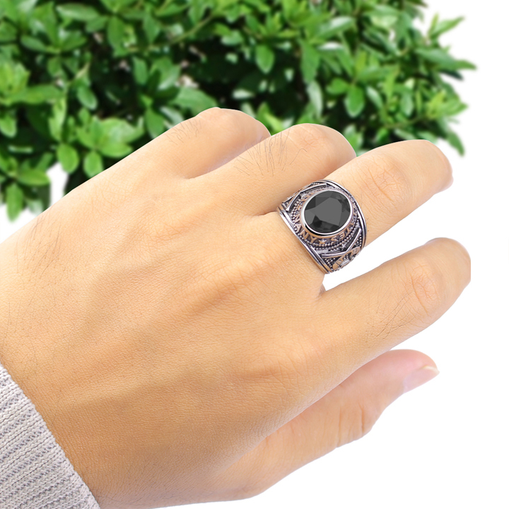 Nhẫn nam đá đen kiểu quân đội Mỹ MNH078D Không đen không gỉ sét