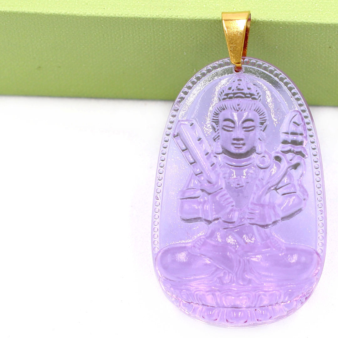 Mặt dây chuyền Hư Không Tạng Bồ Tát thủy tinh tím 3.6cm - phật bản mệnh tuổi Sửu, Dần - mặt size nhỏ