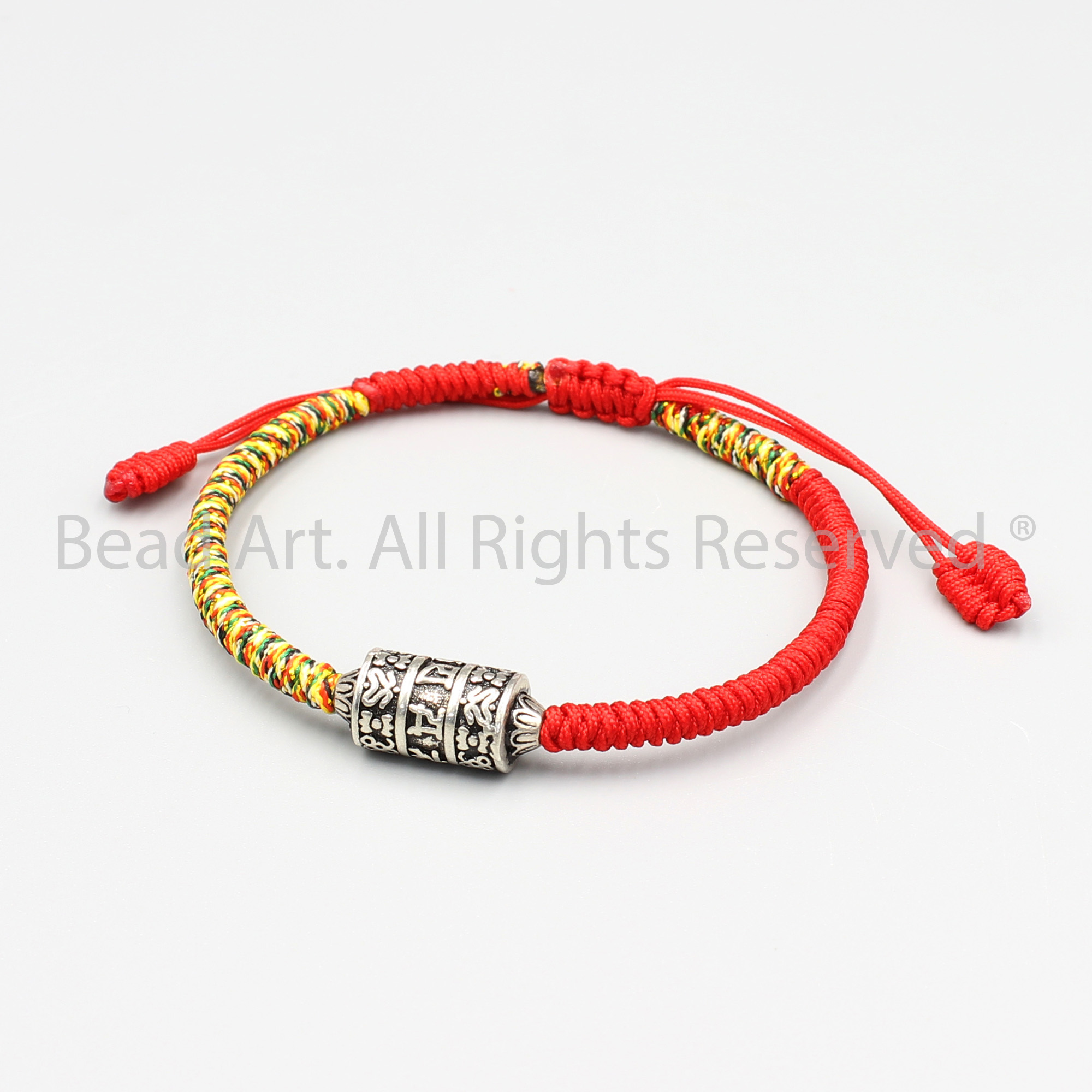 Vòng Tay Thắt Dây Tibet Phối Charm Bạc 925 Lục Tự Chú Om Mani Padme Hum , Vòng Tay Phong Thuỷ, Chuỗi Hạt - Bead Art