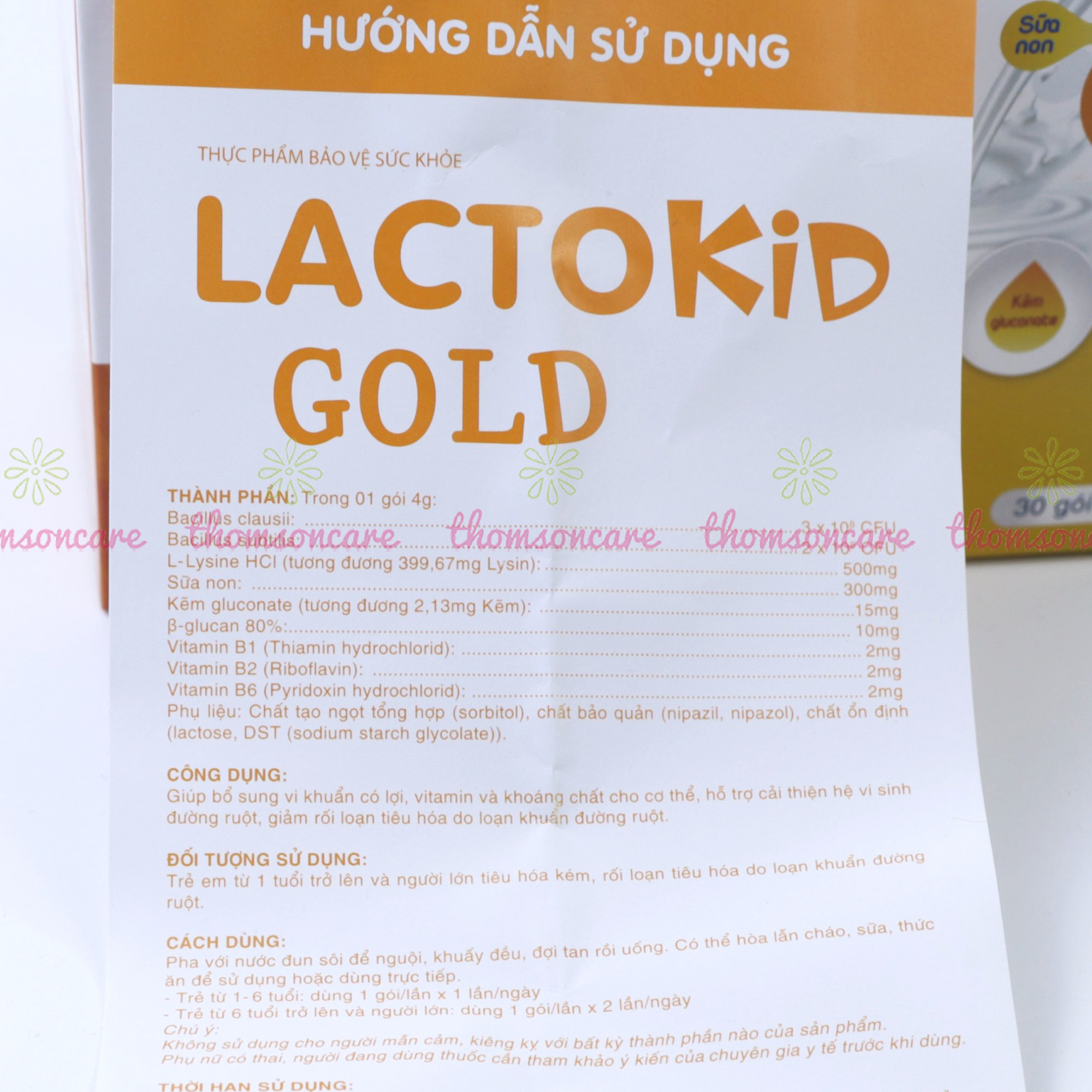 Men tiêu hóa Lactokid Gold Hộp 30 gói- Sanofia France- giúp bé ăn ngon miệng ,bổ sung lợi khuẩn, kẽm và vitamin- Thomsoncare