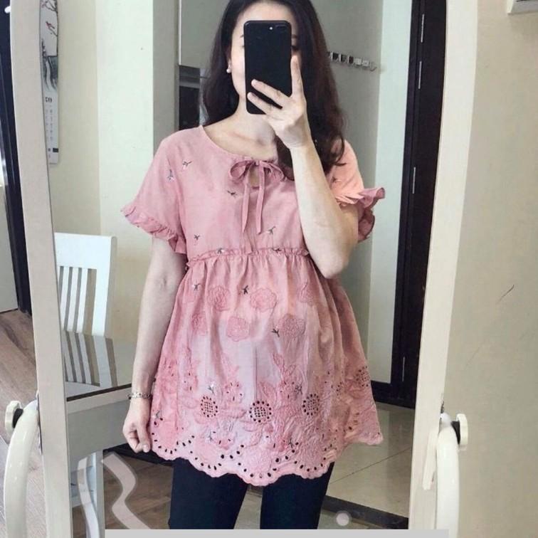 Áo bầu đũi chuẩn đẹp ảnh thật-áo bầu công sở thêu chân hàng chuẩn loại 1 - Tổng kho đồ bầu