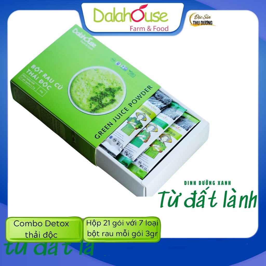 3 Hộp Combo Detox thải độc - Bột rau củ hữu cơ sấy lạnh Dalahouse - Mỗi hộp 21 gói 3gr với 7 loại rau củ có tác dụng bổ sung dinh dưỡng, hỗ trợ giảm cân, Thải độc, thanh lọc cơ thể