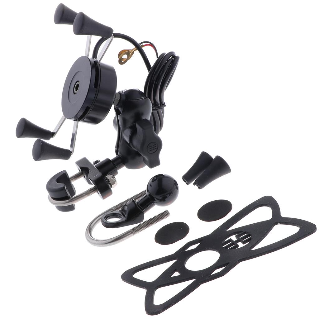 Universal Motorcycle  Handlebar Cell Phone Mount Holder USB Charger