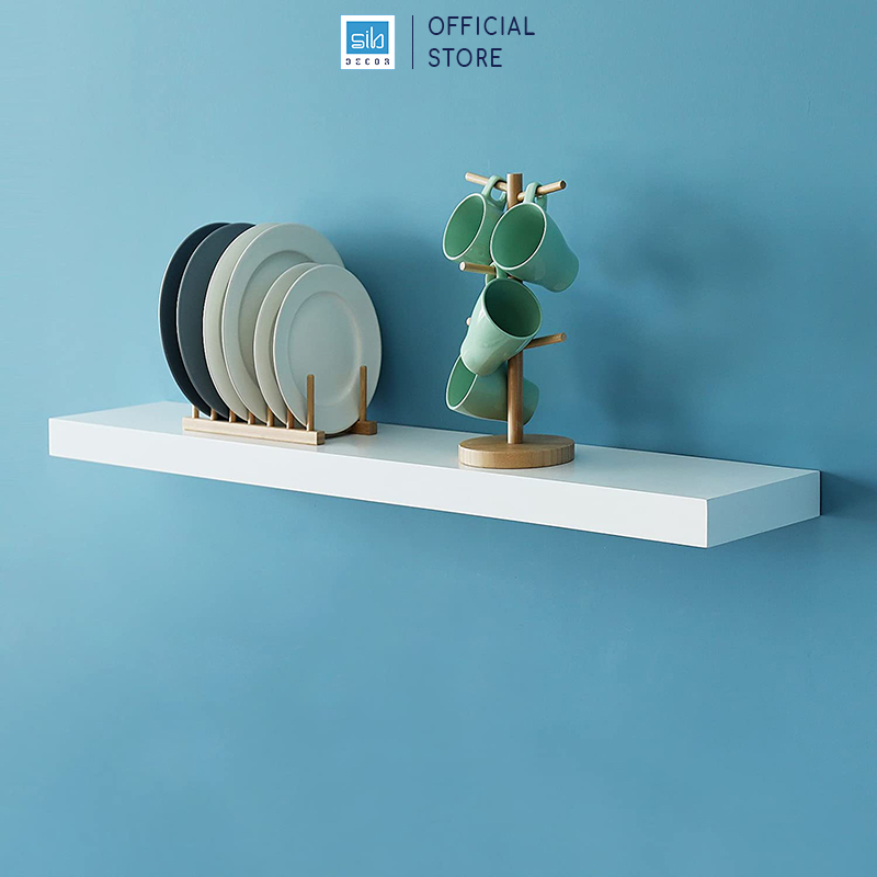 Kệ Treo Tường Màu Trắng Gỗ Chống Ẩm 25Mm, Kết Cấu Chịu Lực Âm Tường Thương Hiệu Sib Decor Kt005 - 60X20X2.5Cm