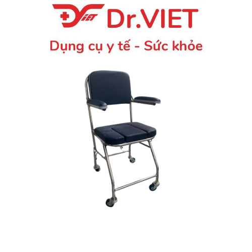 Ghế bô vệ sinh mặt nệm có bánh xe - PKGVS02 - Ghế bô hỗ trợ người bệnh đi vệ sinh tại chỗ