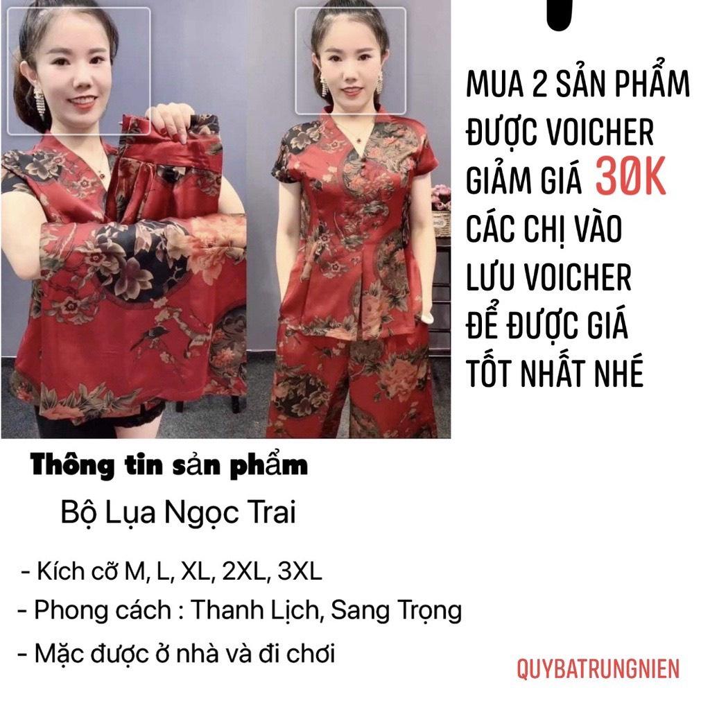 Combo 2 Bộ đồ trung niên nữ chất LỤA Ngọc Trai sang trọng cho Mẹ, quần dài rộng Hoạ Tiết HOA thoải mái