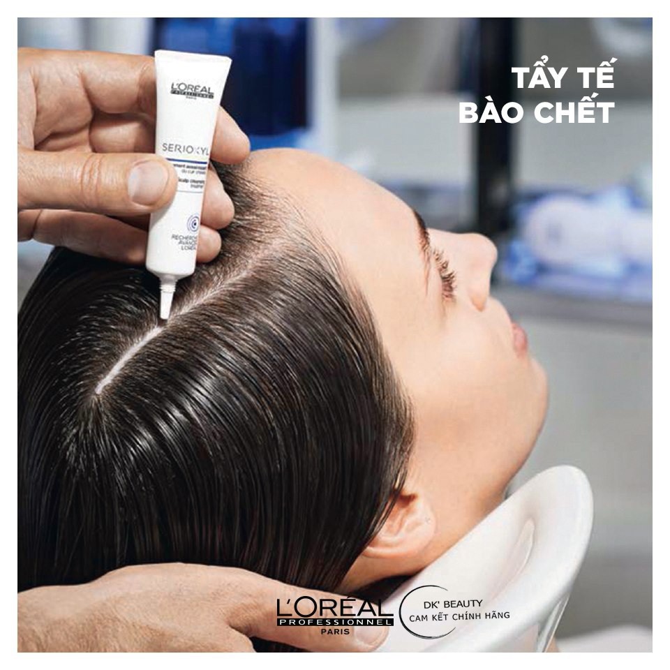 Tuýp dưỡng chất tẩy tế bào chết L'oreal Serioxyl Glycolic Scalp Cleansing Treatment 15ml trước khi liệu trình giảm rụng tóc