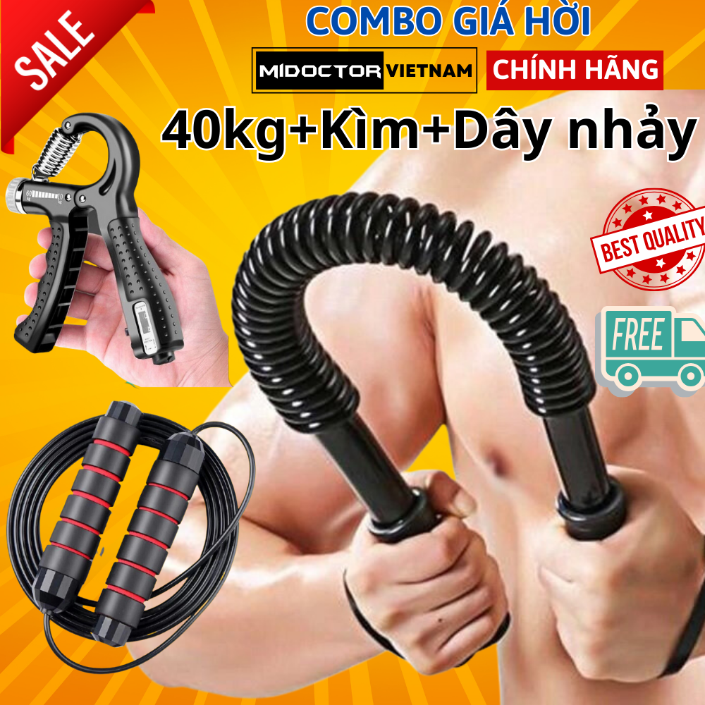 Gậy Bẻ Lò Xo 5Kg 10Kg 20Kg Dành Cho Bé Trẻ Em 30Kg 40Kg 50Kg 60Kg 100Kg Tập Cơ Tay - Hãng Midoctor - Combo Gậy 40Kgkìm Đêm Sốdây Nhảy