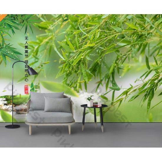 Tranh dán tường Tranh phong thủy làng tre thanh bình, tranh dán tường 3d hiện đại  MS1086809