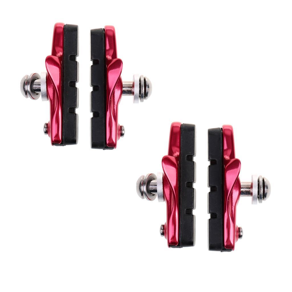 4Pcs Road Bike BRAKE BLOCKS Pads Shoes Fixed Gear  Rubber Holder Red