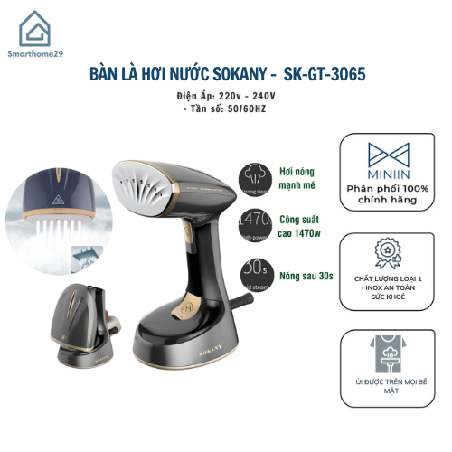 Bàn Là Ủi Áo Quần Hơi Nước Cầm Tay Tiện Lợi Loại 1 GT3065- Là Được Tất Cả Loại Vải- Gấp Gọn Tiện Dụng- Hàng Chính Hãng MINIIN