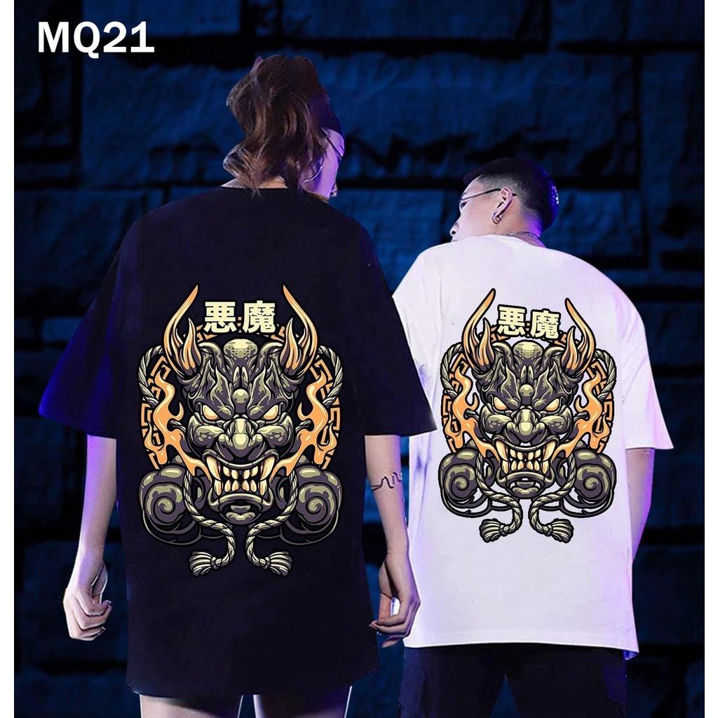 ÁO THUN NAM NỮ UNISEX mặt quỷ chữ tàu samurai