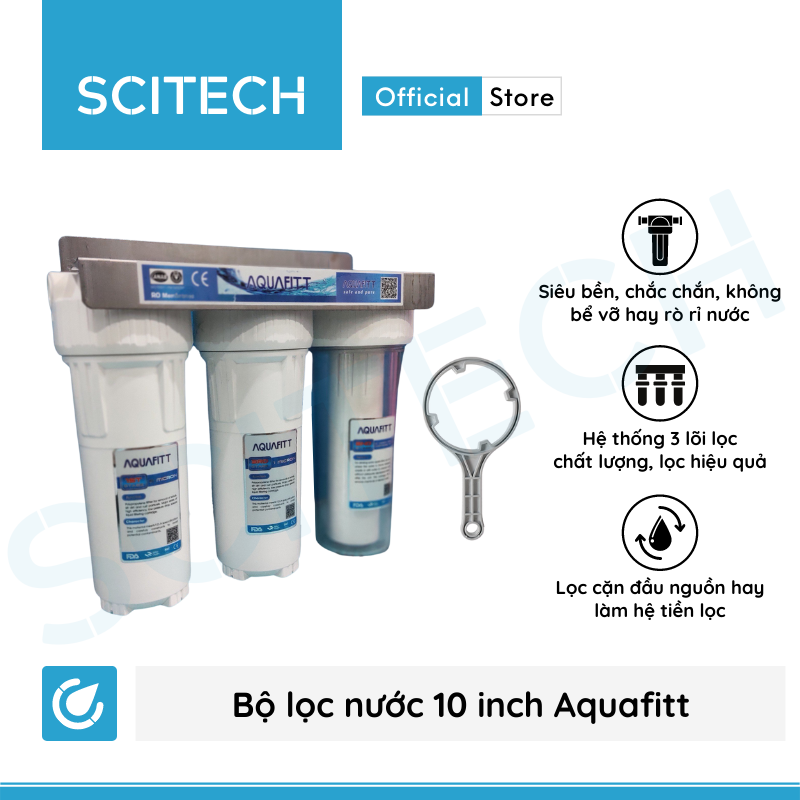 Bộ lọc nước sinh hoạt, bộ ba lọc thô 10 inch Aquafitt by Scitech - Hàng chính hãng