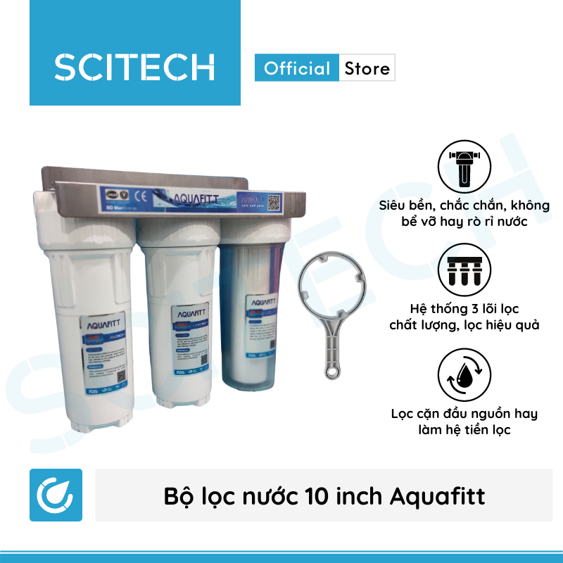 Bộ lọc nước sinh hoạt, bộ ba lọc thô 10 inch Aquafitt by Scitech (3 cấp lọc) - Hàng chính hãng