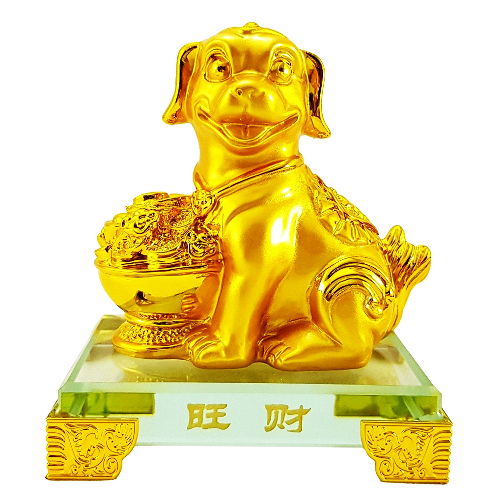 Tượng chú chó vàng đế kính thủy tinh cao cấp - Tượng Linh Khuyển Phú Quý