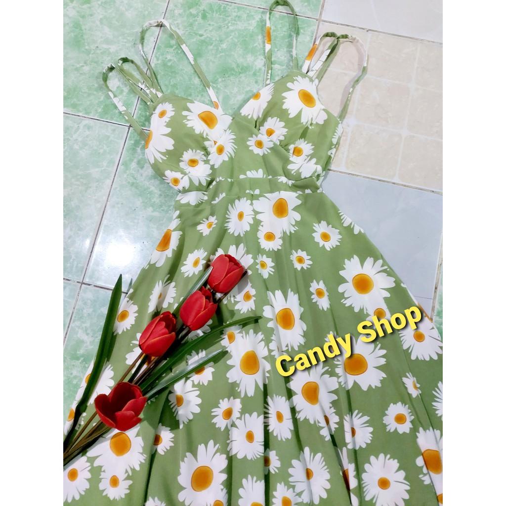Đầm maxi 2s hoa cúc kèm mút sang chảnh + Ảnh thật