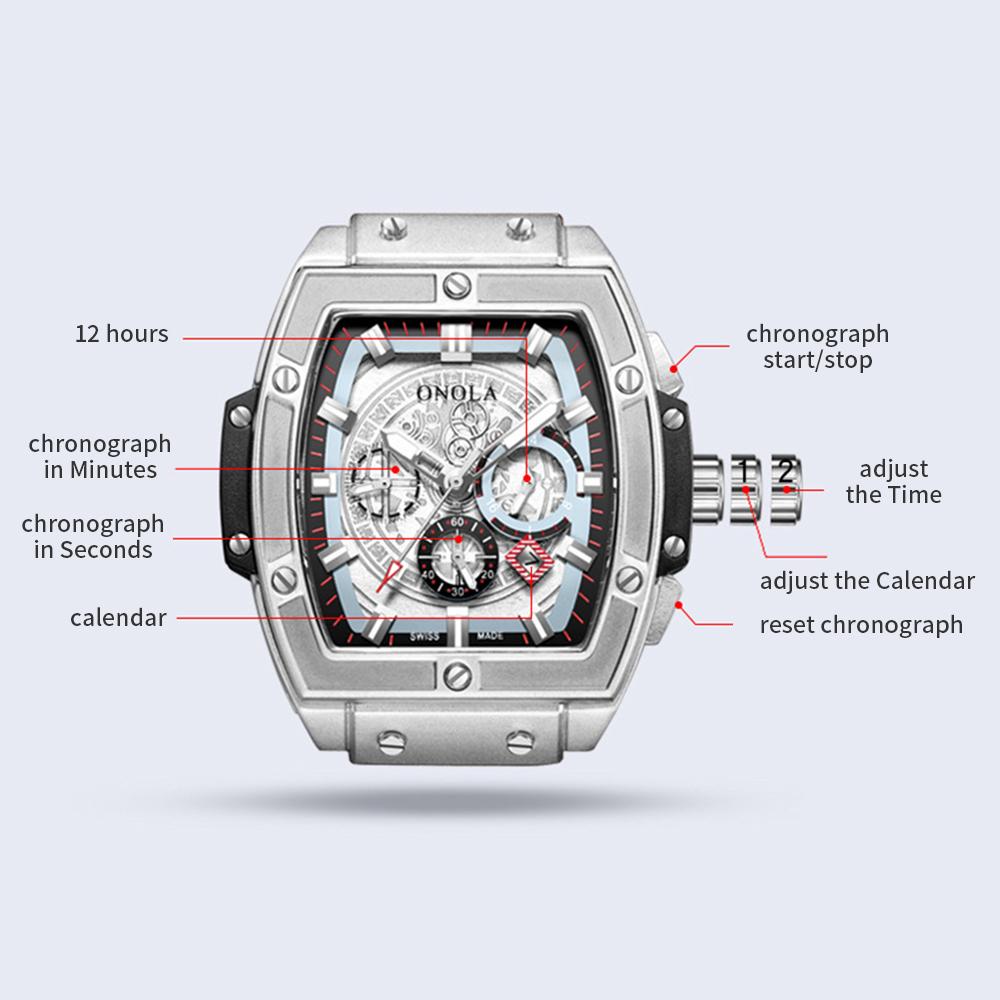 Đồng hồ Quartz dành cho nam với dây đeo bằng da có màn hình phát sáng thiết kế rỗng 3ATM