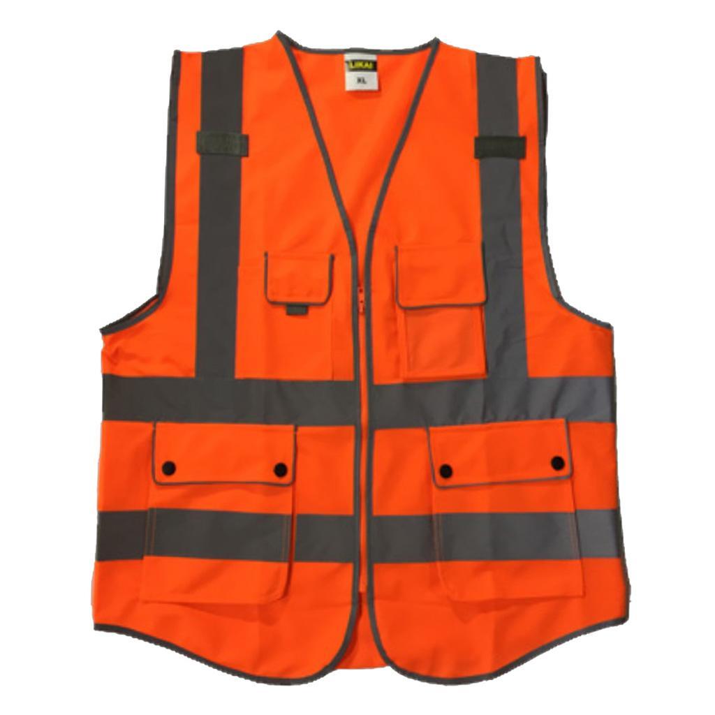 High Visibility Safety Vest Polyester Fiber Waistcoat with Pockets and Zipper