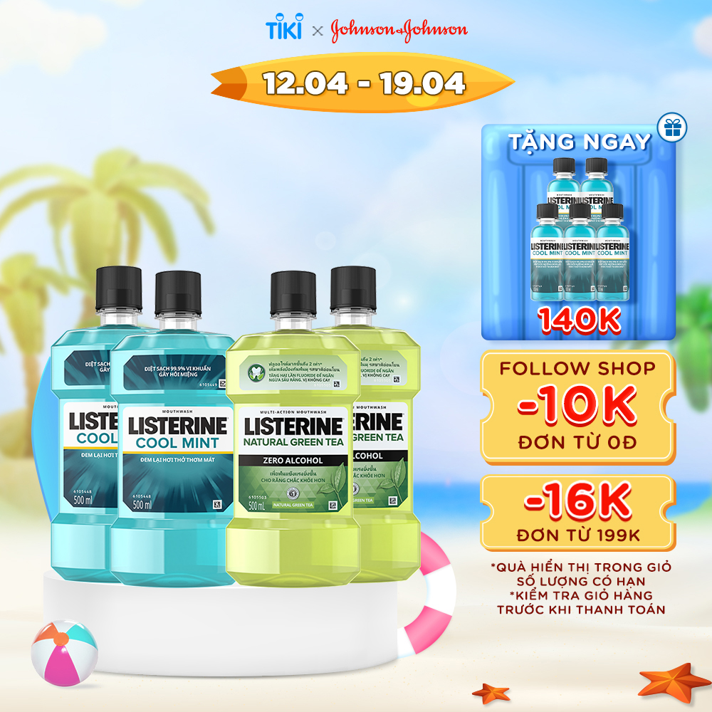 Bộ 2 Nước Súc Miệng Listerine Ngừa Sâu Răng Green Tea 500ml + 2 Nước Súc Miệng Diệt Khuẩn Listerine Cool Mint 500ml