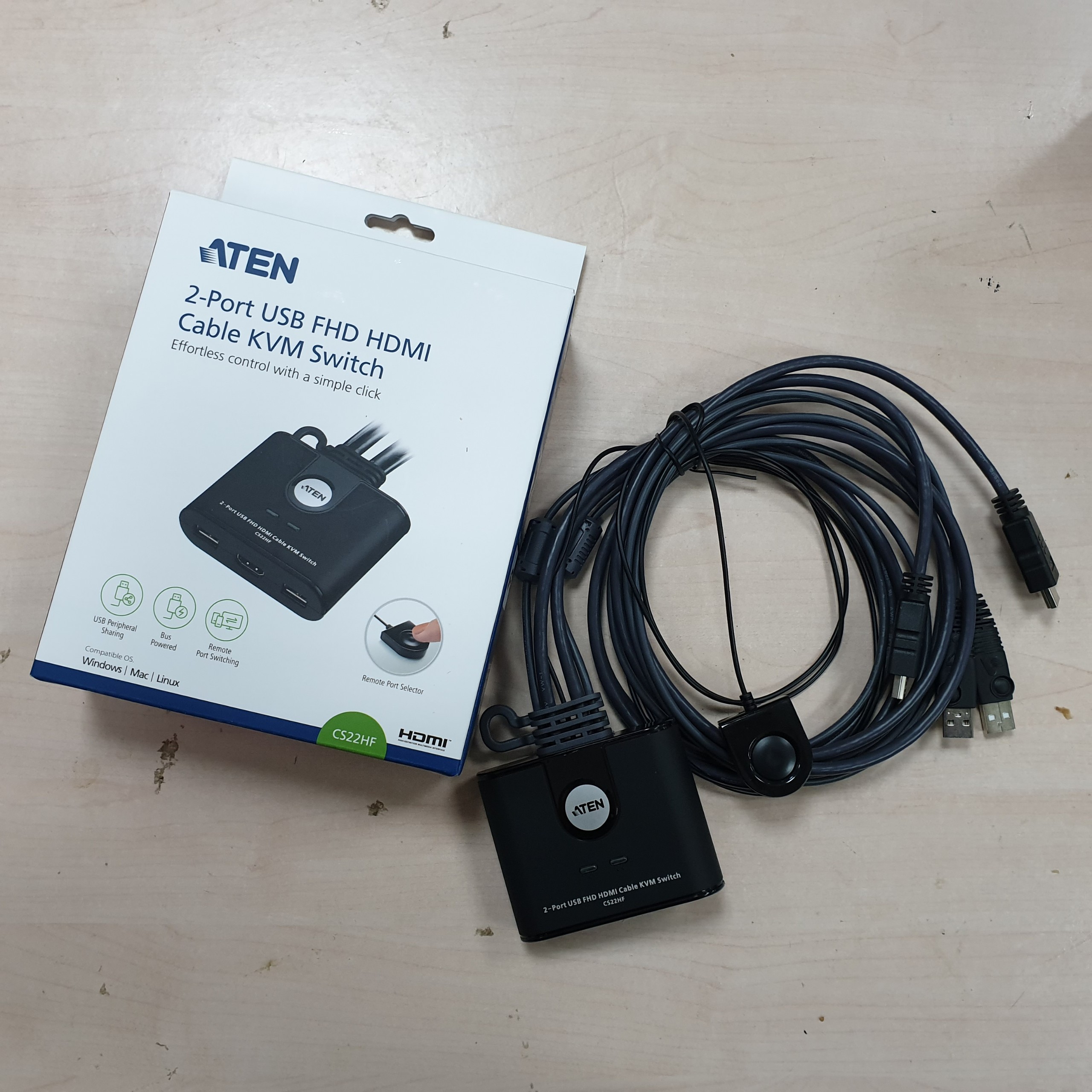 KVM Switch 2 port Aten CS22HF  USB FHD chuẩn HDMI - hàng chính hãng