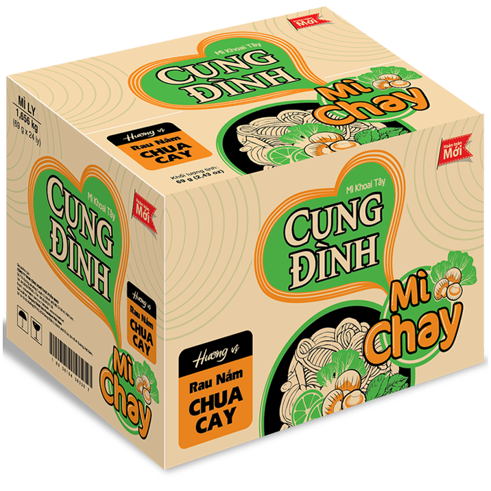 Thùng 24 Ly Mì Chay Cung Đình Rau Nấm Chua Cay (69g / Ly)