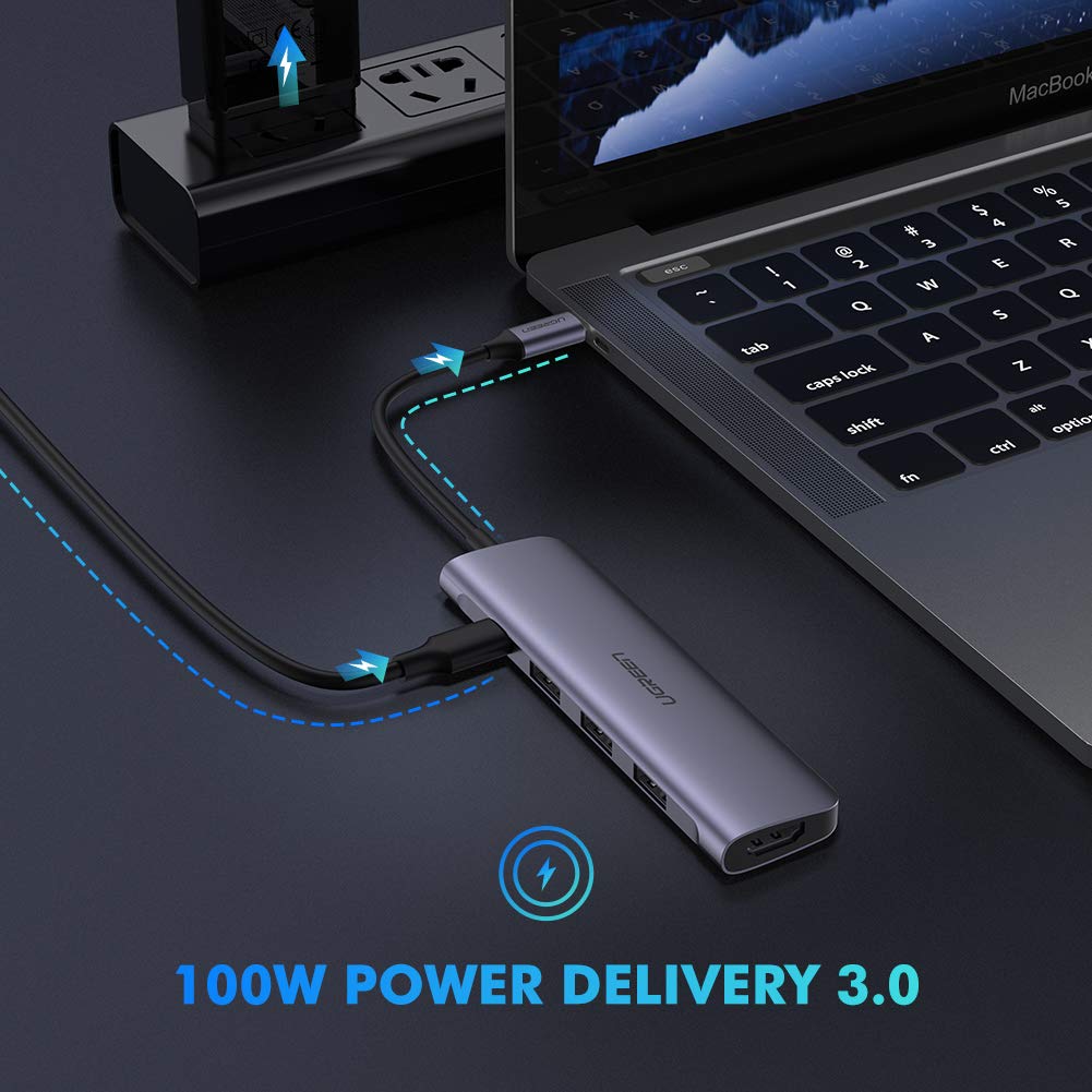 Bộ chuyển đổi USB type C sang HDMI + Hub USB 3.0 (3 cổng) chính hãng UGREEN CM136 50209 - Hàng nhập khẩu