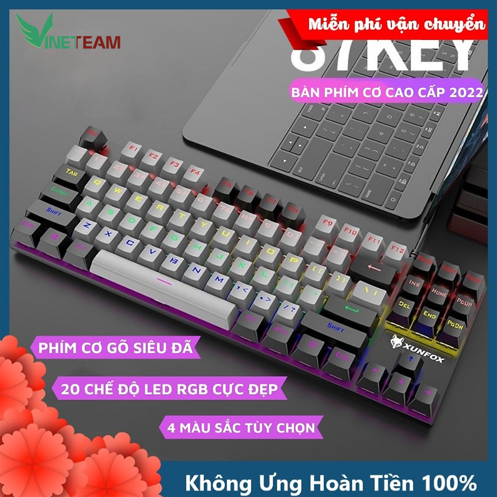 Bàn phím cơ gaming Vinetteam K80/K2/K550 led rgb 20 chế độ nháy cực đẹp, phím cơ gõ siêu đã, thiết kế nhỏ gọn dùng cho máy tính, laptop bản cao cấp 2023 - hàng chính hãng