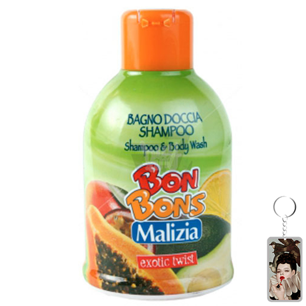 Sữa tắm gội trẻ em Malizia Bon Bons Exotic Twist  hương trái cây 500ml tặng kèm móc khóa