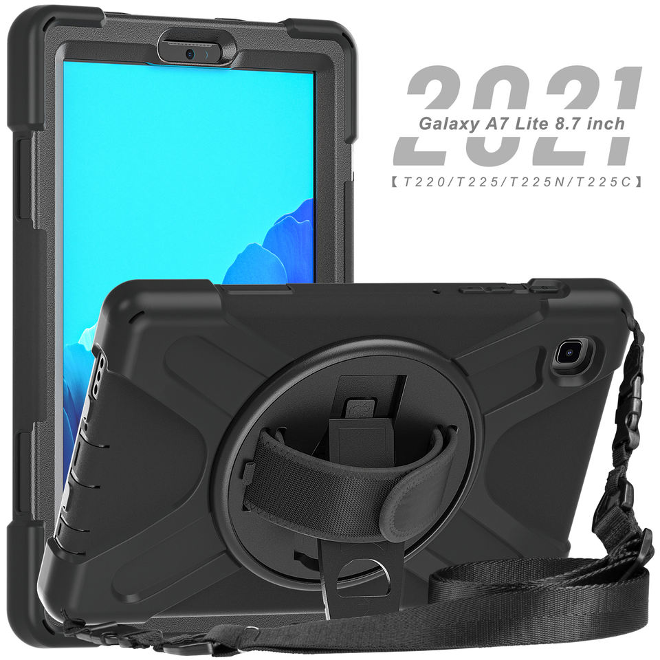 Ốp Lưng dành cho Samsung Galaxy Tab A8 SM-X200/X205 10.5"/A7 Lite Chống Sốc Có Chân Dựng, Dây Đeo Vai Và Tay - Đen