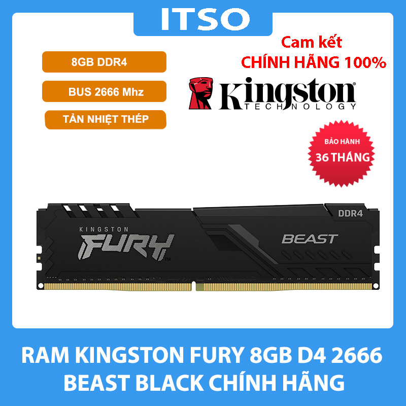 Ram máy tính Kingston Fury 8GB D4-2666 CL16-Beast Black (KF426C16BB/8) - Hàng chính hãng