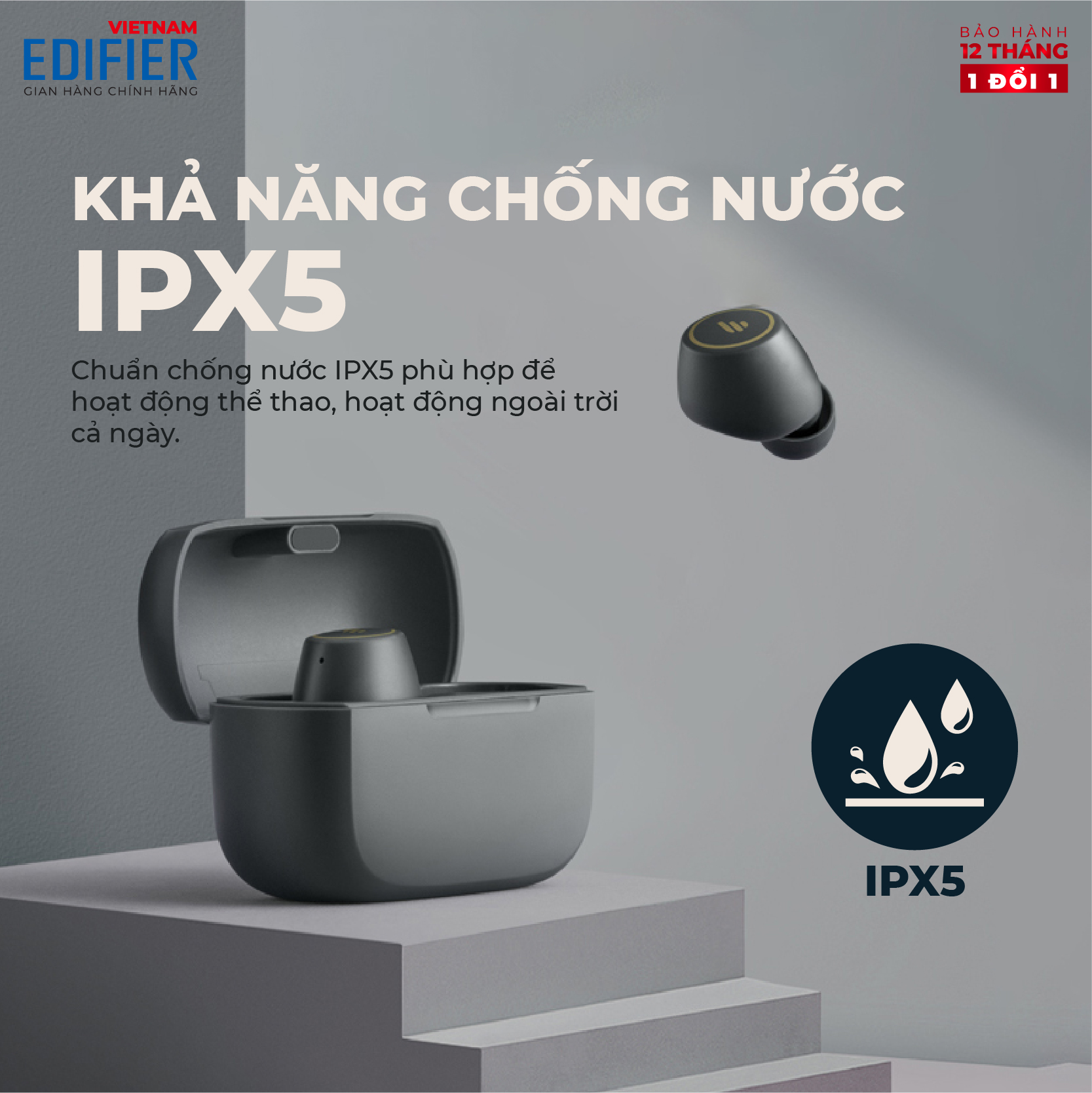 Tai nghe Bluetooth 5.2 EDIFIER TWS1 PRO True Wireless Chống nước IPX5 - Hàng chính hãng