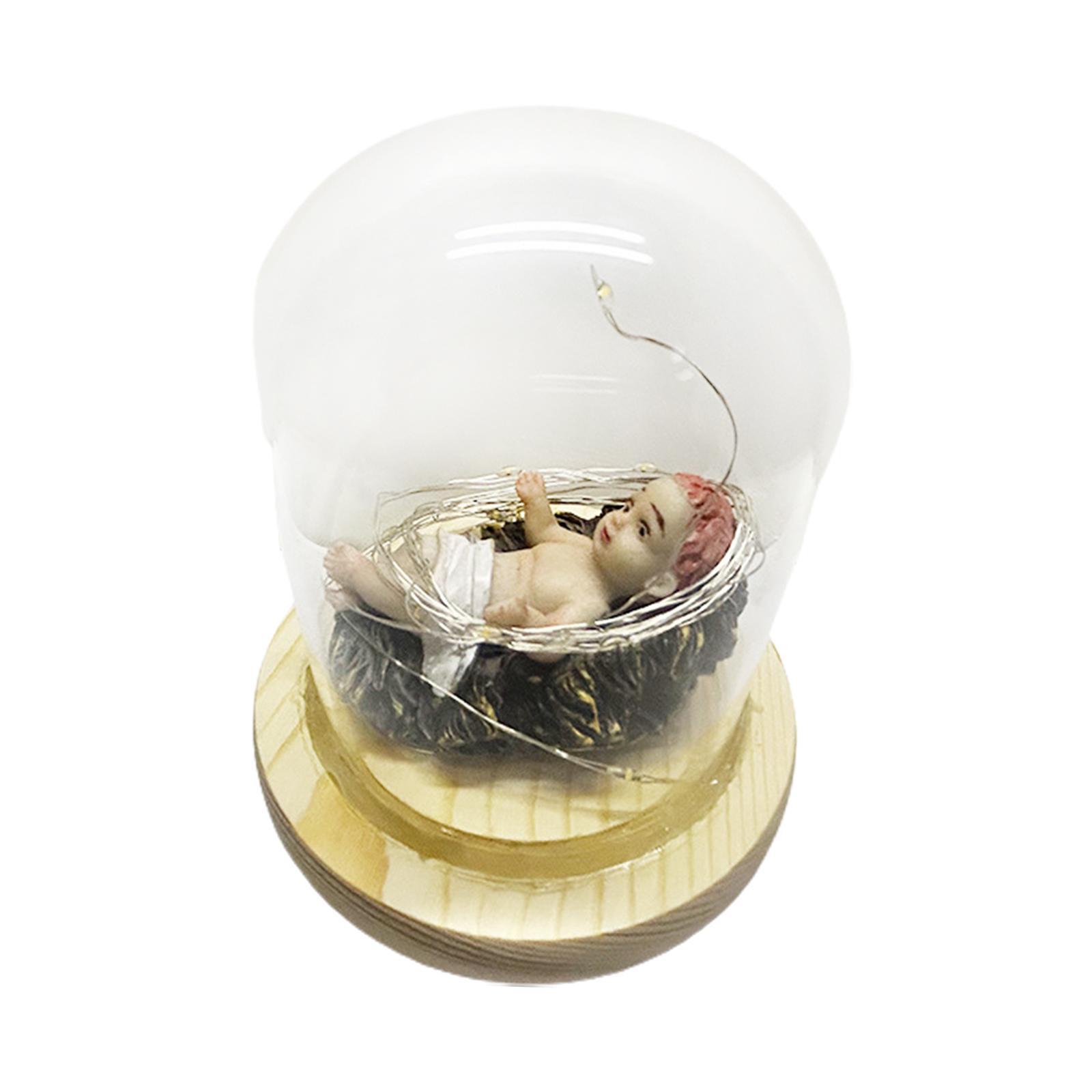 Infant Jesus Figurine with Glass Cover and Lights Jesus Doll for Decoration