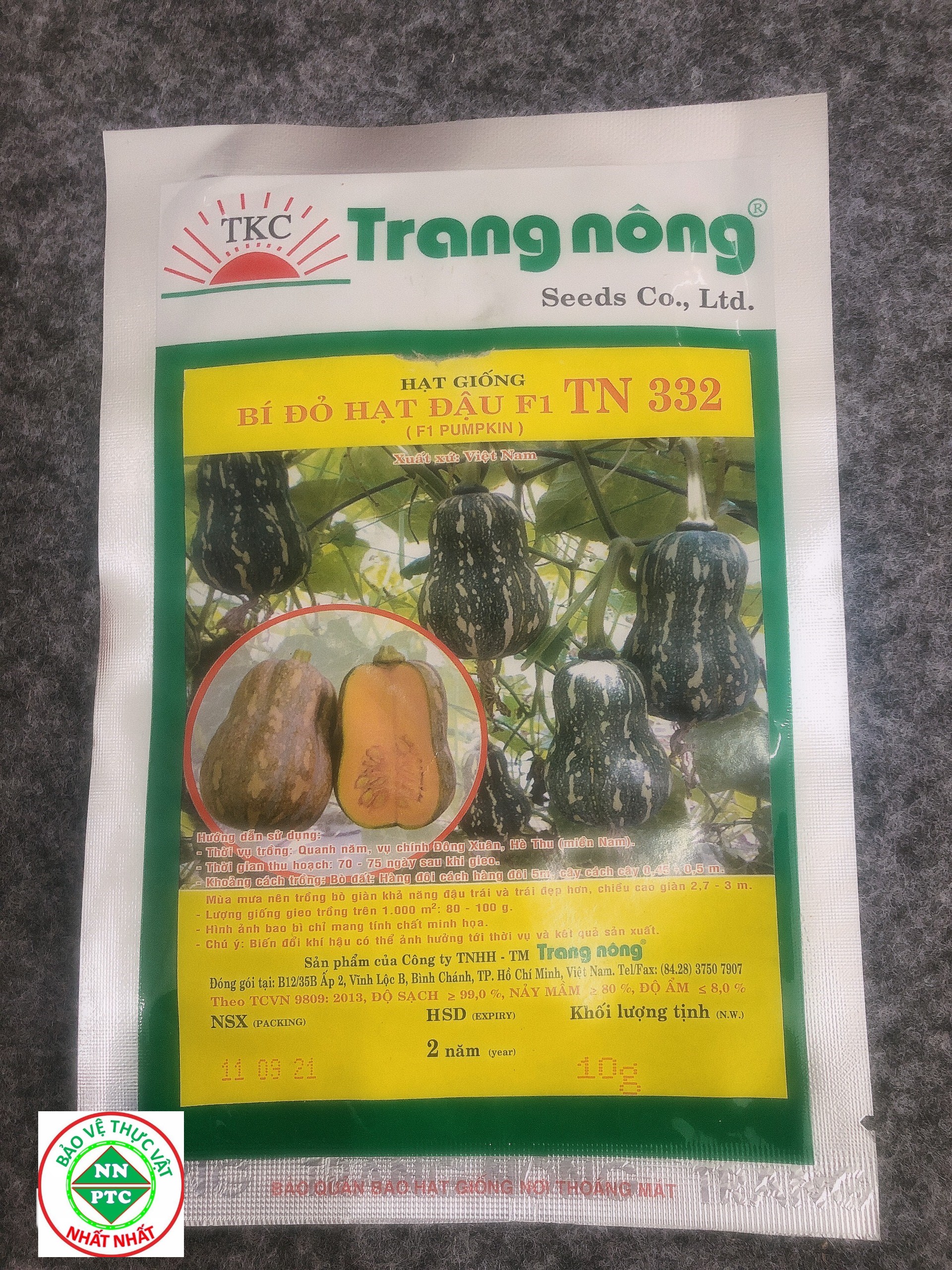 Hạt giống BÍ ĐỎ hạt đậu F1 332 Trang Nông