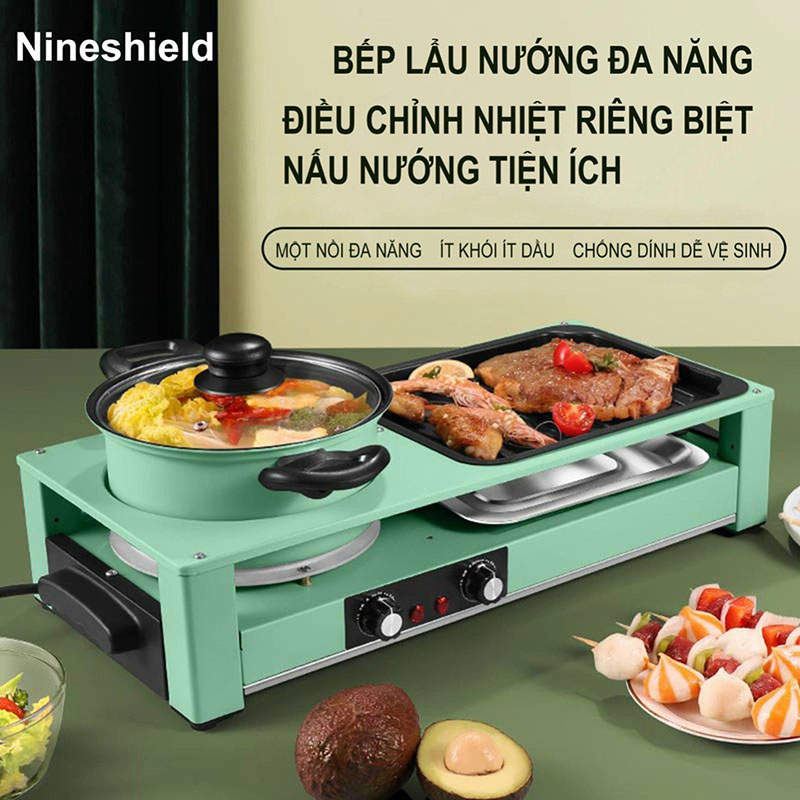 Bếp Lẩu Nướng Đa Năng 2 Trong 1 Chế Độ Điều Khiển Nhiệt Độc Lập Có Thể Nướng Như Bếp Than Hoa